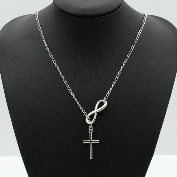 Silver Infinity Cross Crucifix Necklace - Picture 2 of 2